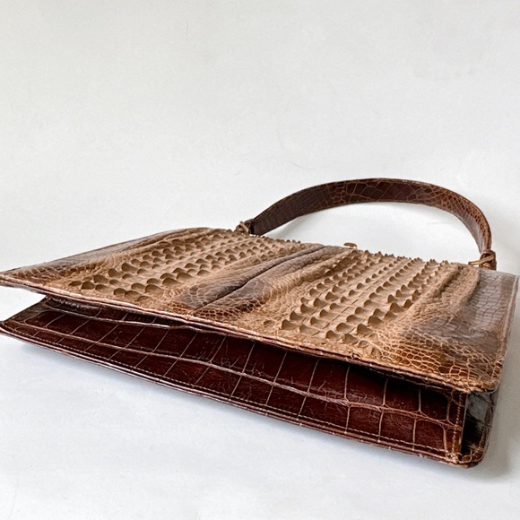Vintage 120 Jahre Leder Schüler Crocodile Skin Bag - Picture 9 of 12